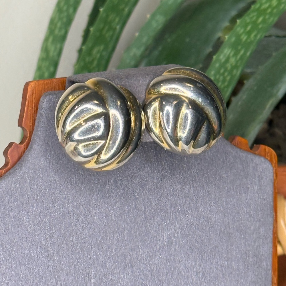 Erwin Pearl Vintage Gold Silver Swirl Clip Earrings Statement 90s - Picture 2 of 10